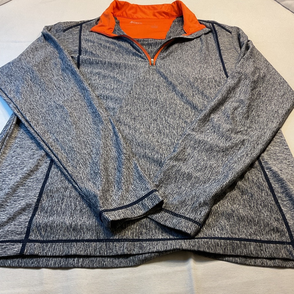 Antigua Men's Heather Gray Orange Accents Lightweight Pullover, Size Large
